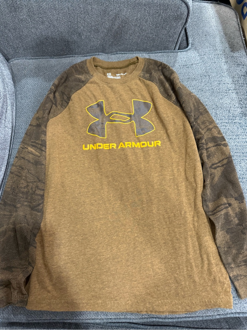 Under Armour Boys Long Sleeve Tee Brown with Yellow Logo